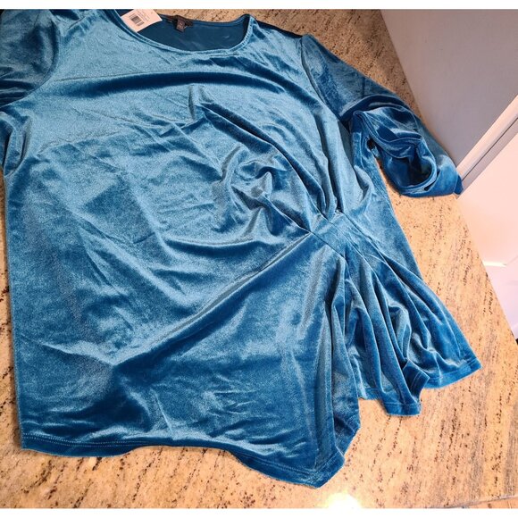 New! The Limited Sz 2X Velvet Tunic Blouse Top Teal Long Sleeve Drape Front - Picture 6 of 11